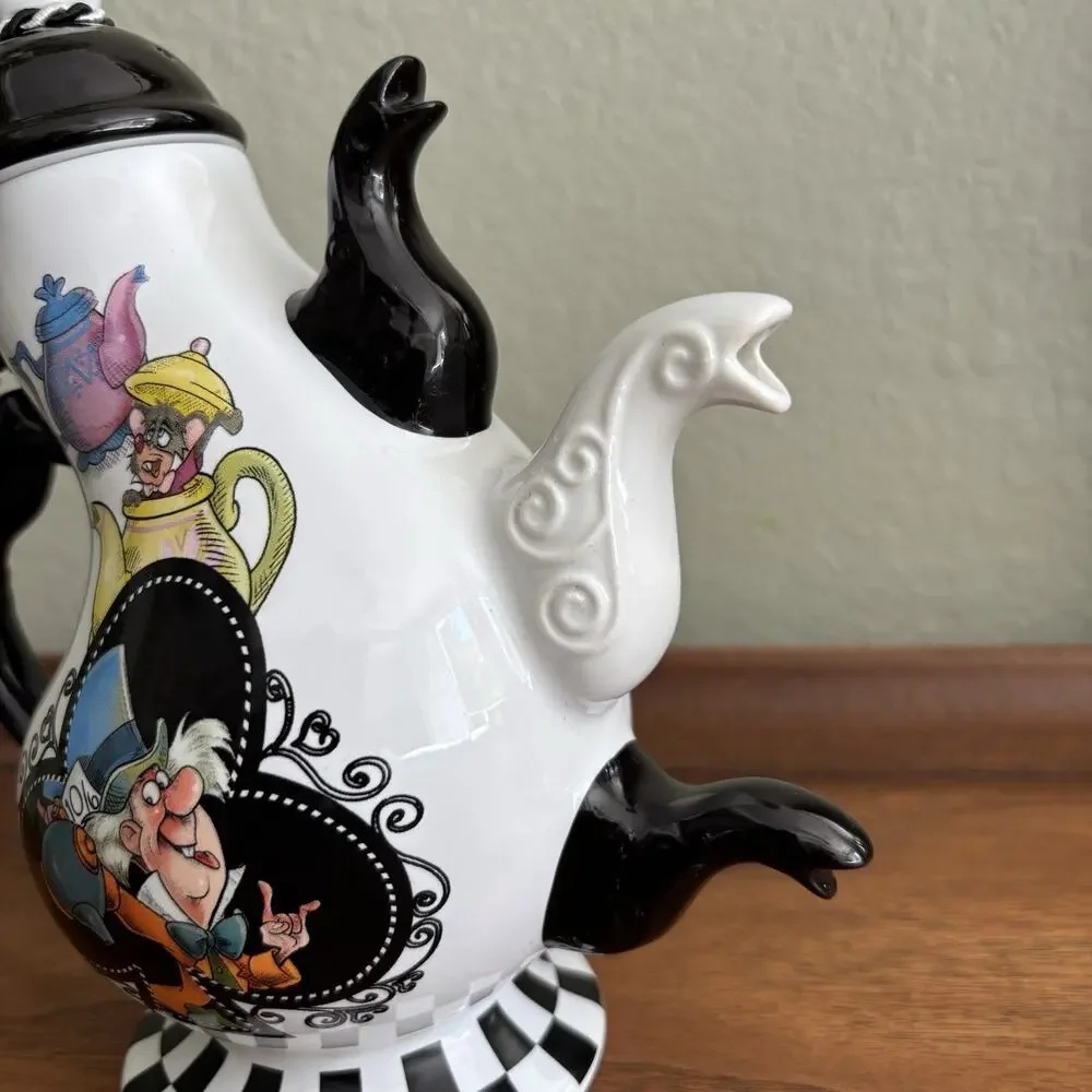 Alice in Wonderland Novelty Glazed Ceramic Teapot w/ Lid, Alice & Mad Hatter